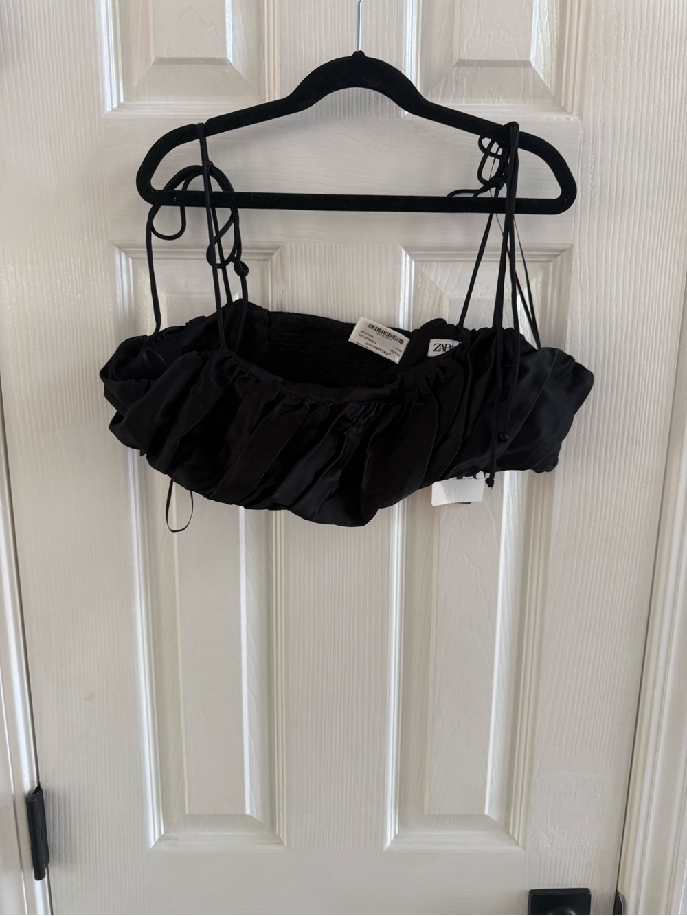 Zara Black Ruffled Crop Top with Tie Straps